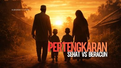 Ilustrasi keluarga dengan orang tua dan anak belajar menyelesaikan konflik secara sehat di rumah