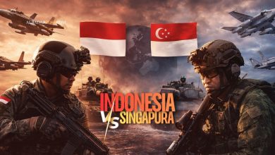 Perbandingan grafis kekuatan militer Indonesia vs Singapore menurut GlobalFirepower 2026 — memuat data PowerIndex, personel, armada, dan anggaran pertahanan.