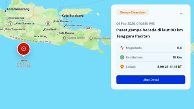 Ilustrasi sinematik pusat gempa Pacitan magnitudo 6,4 di laut selatan Jawa berdasarkan analisis BMKG.