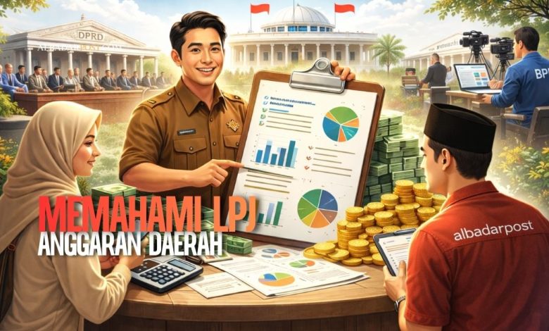 Ilustrasi transparansi LPJ anggaran daerah yang menunjukkan keterbukaan penggunaan uang publik dan pengawasan masyarakat