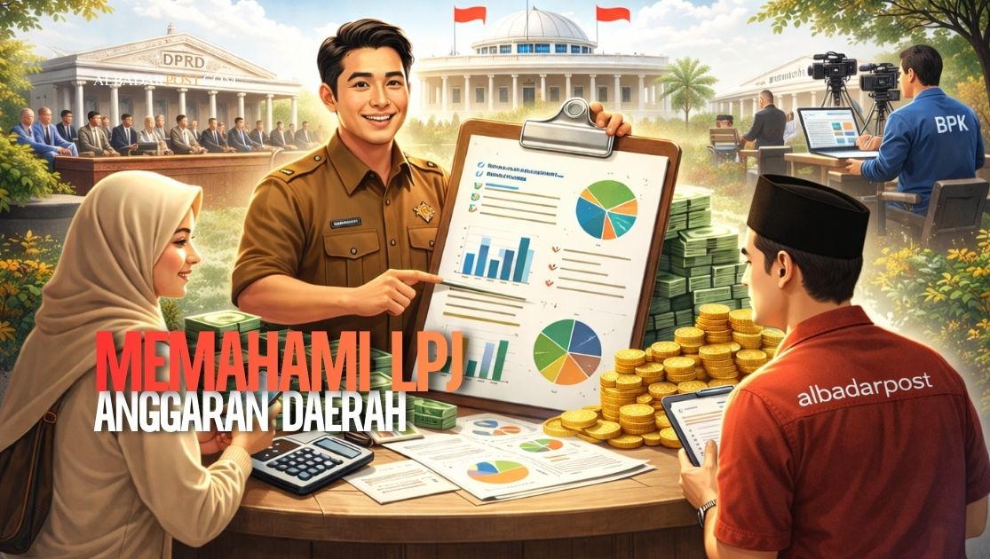 Ilustrasi transparansi LPJ anggaran daerah yang menunjukkan keterbukaan penggunaan uang publik dan pengawasan masyarakat