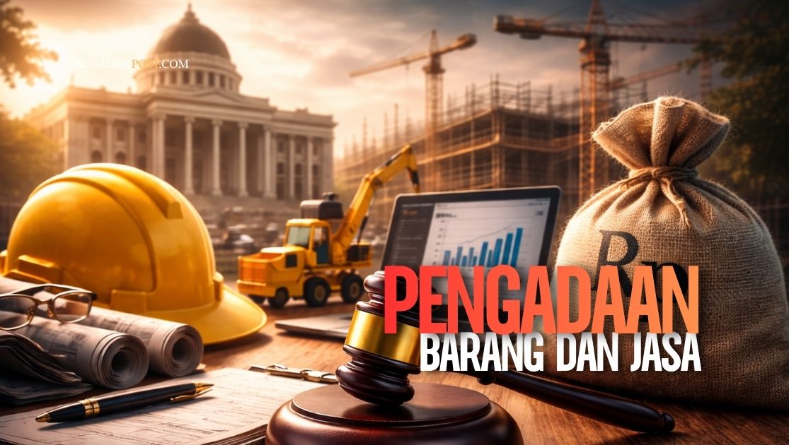 Ilustrasi proses pengadaan barang dan jasa pemerintah Indonesia berdasarkan Perpres 12 Tahun 2021 dan prinsip akuntabilitas hukum.