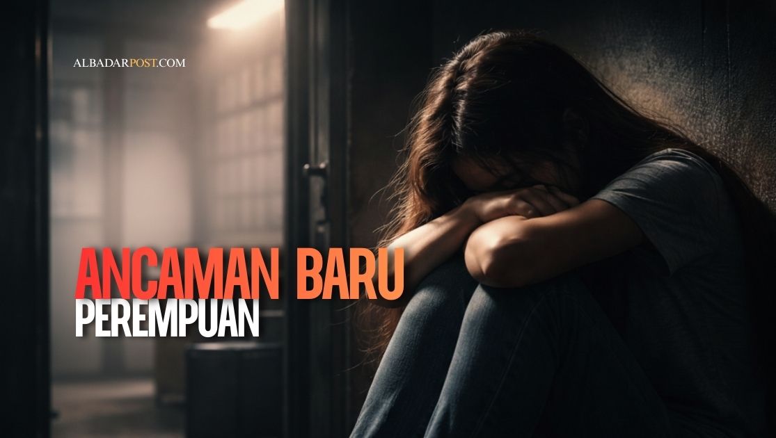 Ilustrasi perempuan muda berjalan di kawasan sepi dengan bayangan pria mengintai, menggambarkan ancaman penculikan oleh penagih bank keliling.