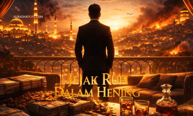 Ilustrasi futuristik sufistik tentang manusia terbuai kemewahan dunia sebagai gambaran istidraj dalam Islam berdasarkan QS Al-A’raf 182.