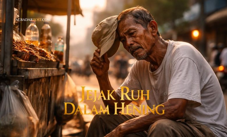 Ilustrasi suasana Ramadan dengan jamaah berdoa, menggambarkan makna sabar dan ridho menerima takdir Allah.