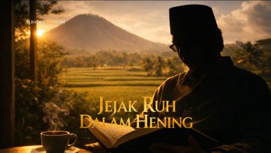 Ilustrasi pria dewasa membaca buku di ruang sederhana dengan cahaya senja, menggambarkan semangat jangan pernah berhenti belajar.