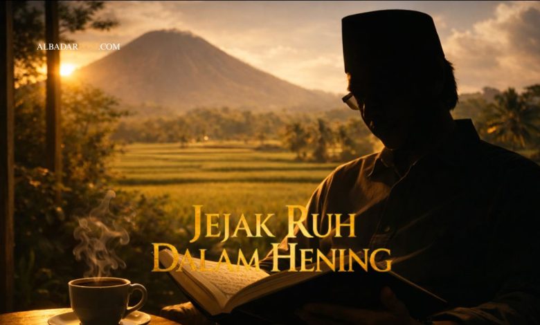 Ilustrasi pria dewasa membaca buku di ruang sederhana dengan cahaya senja, menggambarkan semangat jangan pernah berhenti belajar.