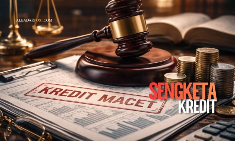 Ilustrasi palu hakim dan dokumen perbankan terkait Yurisprudensi MA 2899 K/Pdt/1994 tentang penghentian bunga kredit macet.