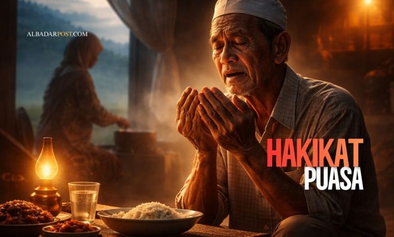 Ilustrasi suasana Ramadan dengan umat Muslim beribadah dan merenungi makna puasa menurut Al-Qur’an dan hadis.