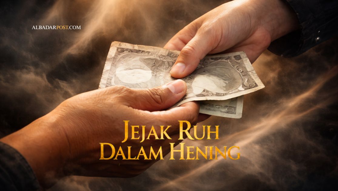 Ilustrasi spiritual berlomba dalam kebaikan, menggambarkan manusia berbuat amal saleh dengan nuansa sufistik dan cahaya ilahi.