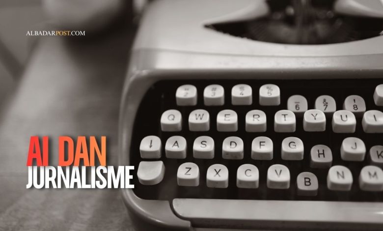 Ilustrasi jurnalis Indonesia memanfaatkan kecerdasan buatan AI dalam proses produksi berita digital.