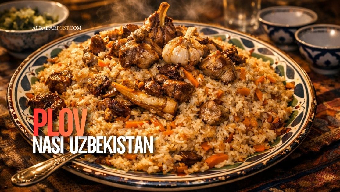 Hidangan takjil Uzbekistan berupa non, plov, dan shurpa tersaji di meja berbuka puasa khas Jalur Sutra.