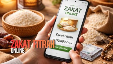 ilustrasi pembayaran zakat fitrah online melalui aplikasi di ponsel