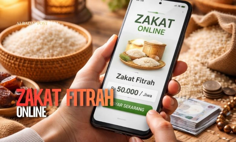 ilustrasi pembayaran zakat fitrah online melalui aplikasi di ponsel