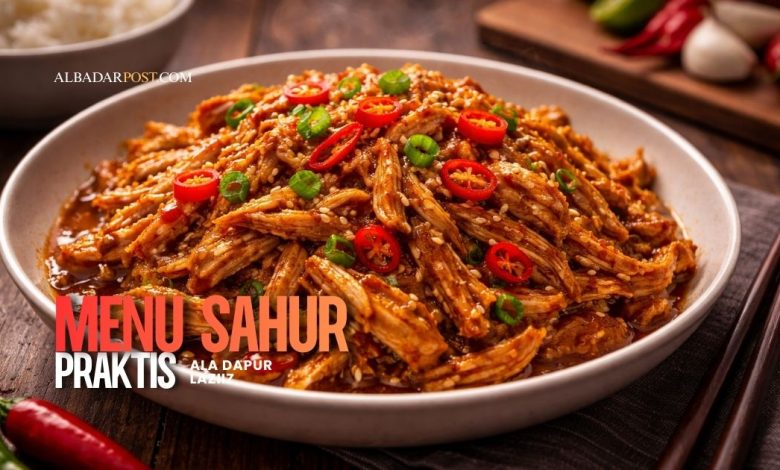 Menu sahur praktis 10 menit berupa nasi hangat, telur orak-arik, dan roti isi yang menggugah selera keluarga.