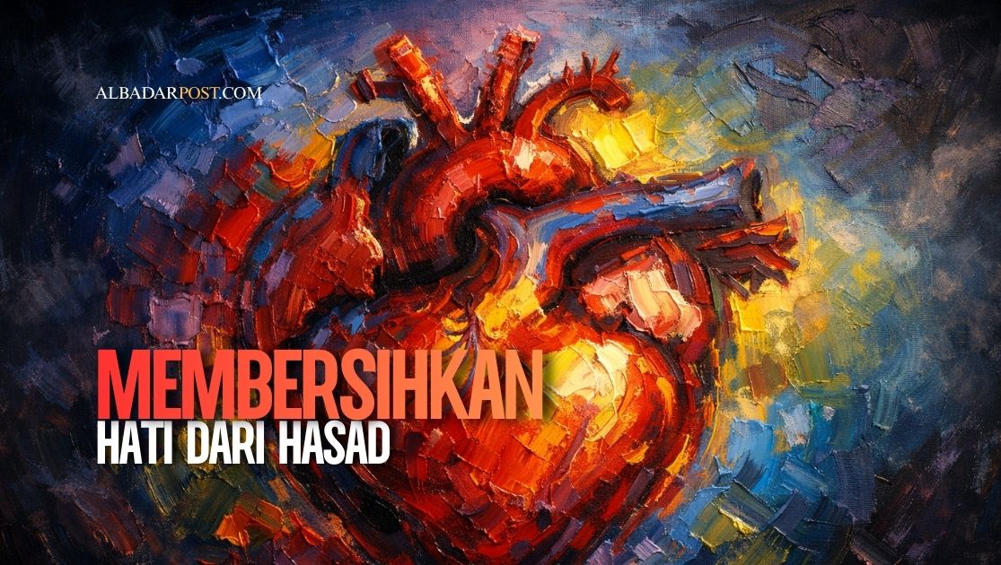 Ilustrasi suasana refleksi Ramadan tentang membersihkan hati dari hasad dengan cahaya spiritual yang menenangkan.