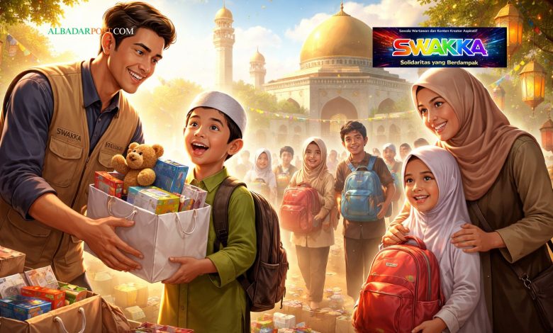 Program Lebaran Bersayap SWAKKA membagikan hadiah lebaran untuk anak yatim piatu tidak mampu melalui sistem Kupon Digital transparan.