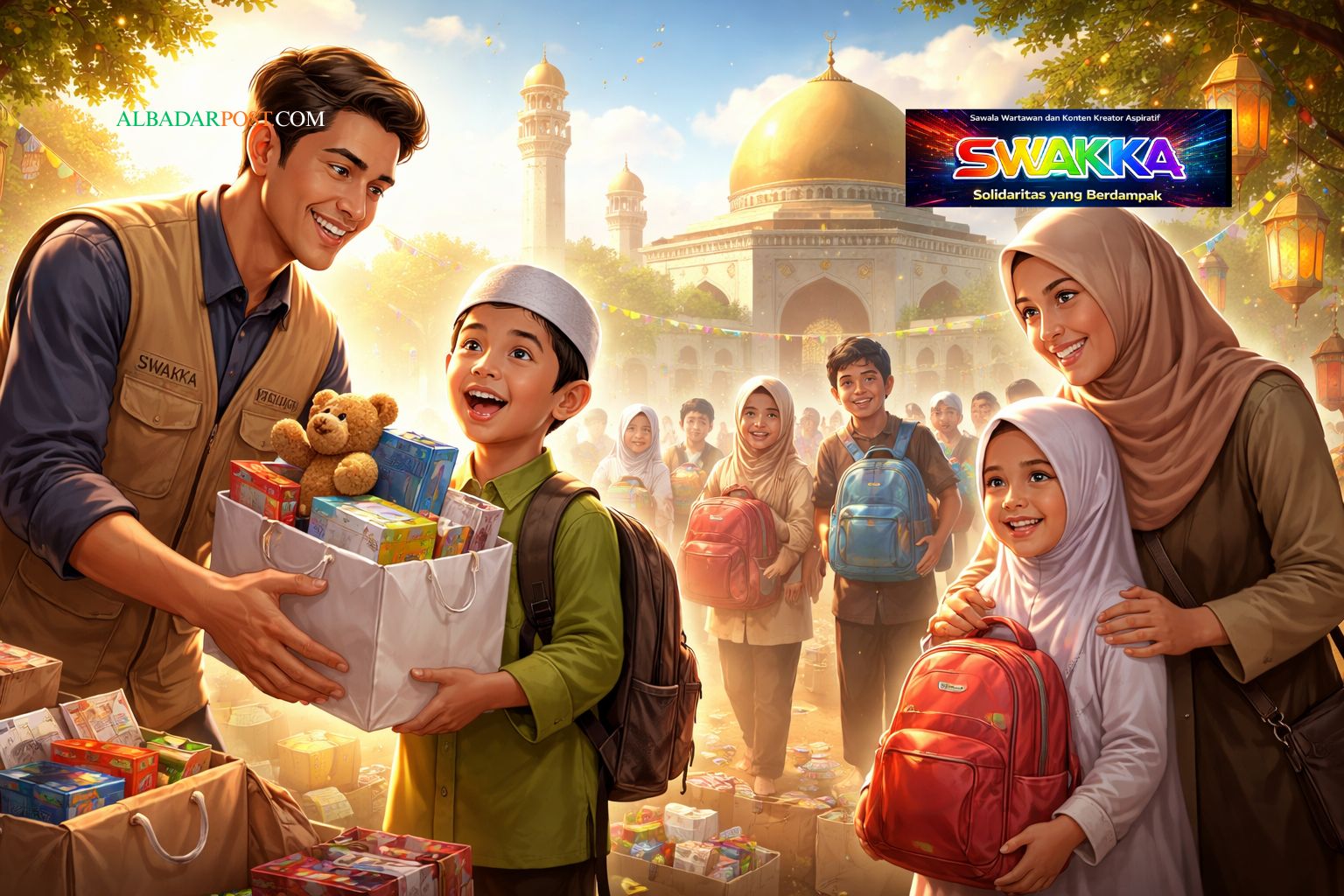 Program Lebaran Bersayap SWAKKA membagikan hadiah lebaran untuk anak yatim piatu tidak mampu melalui sistem Kupon Digital transparan.