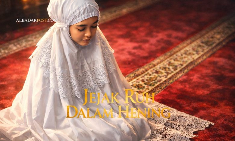 Ilustrasi seseorang sedang salat dengan suasana hening sebagai simbol rahasia salat dan pembersihan hati menurut Syekh Athoillah.