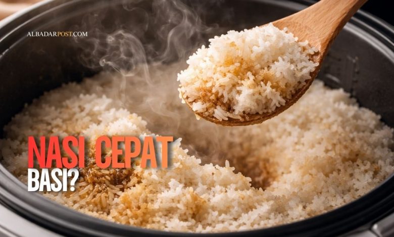 Ilustrasi nasi putih yang cepat basi akibat kesalahan memasak dan penyimpanan yang sering tidak disadari