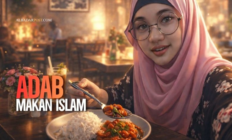 Ilustrasi seorang Muslim makan dengan tangan kanan sambil membaca doa sesuai sunnah makan Rasulullah SAW.