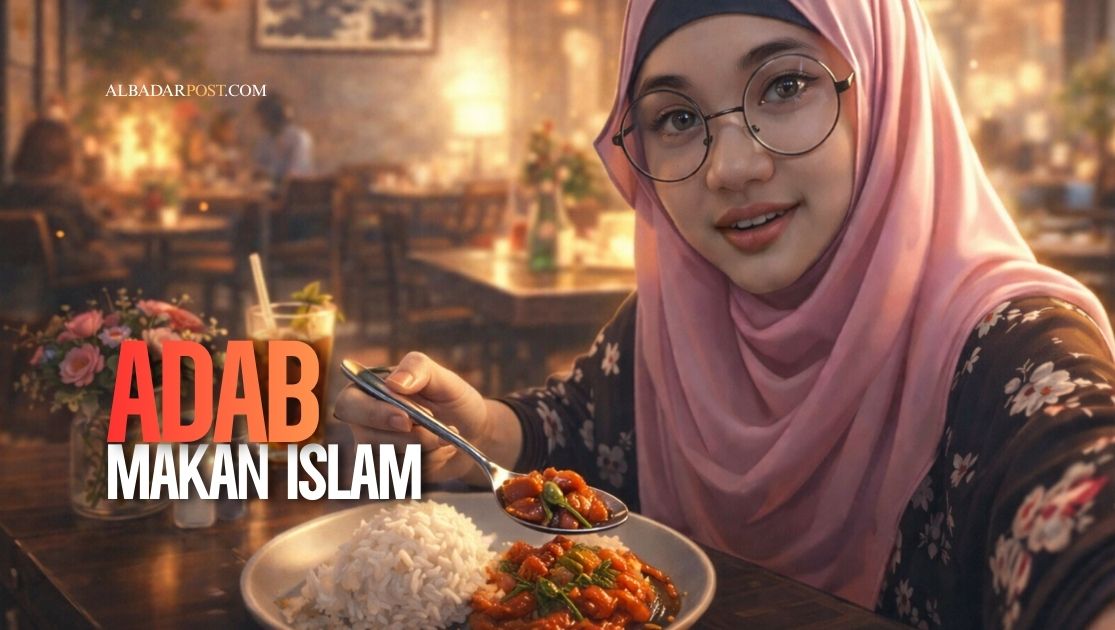 Ilustrasi seorang Muslim makan dengan tangan kanan sambil membaca doa sesuai sunnah makan Rasulullah SAW.