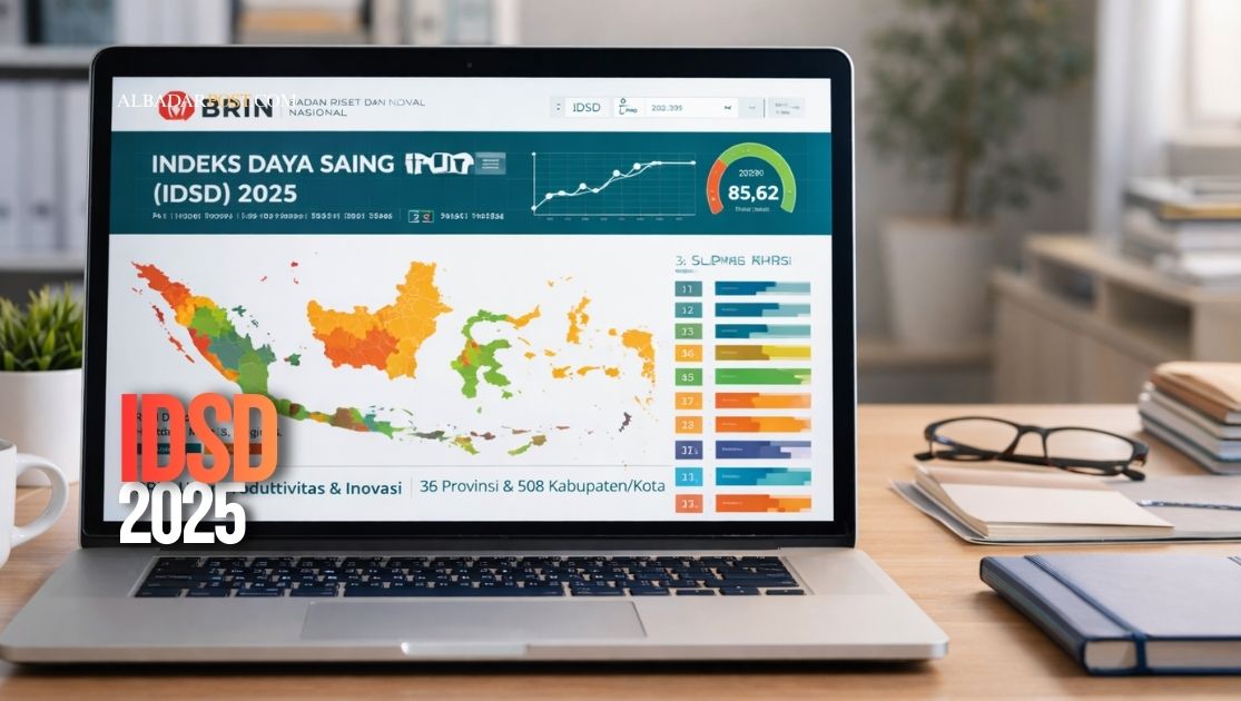 Grafik Indeks Daya Saing Daerah 2025 yang dirilis BRIN untuk mengukur produktivitas dan inovasi 38 provinsi serta 508 kabupaten/kota.