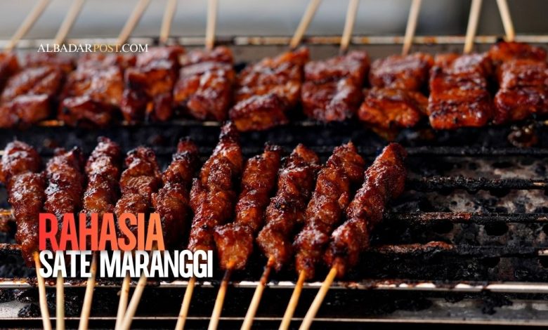 Sate Maranggi khas Purwakarta dengan potongan daging empuk, bumbu meresap, disajikan bersama sambal oncom dan nasi hangat.