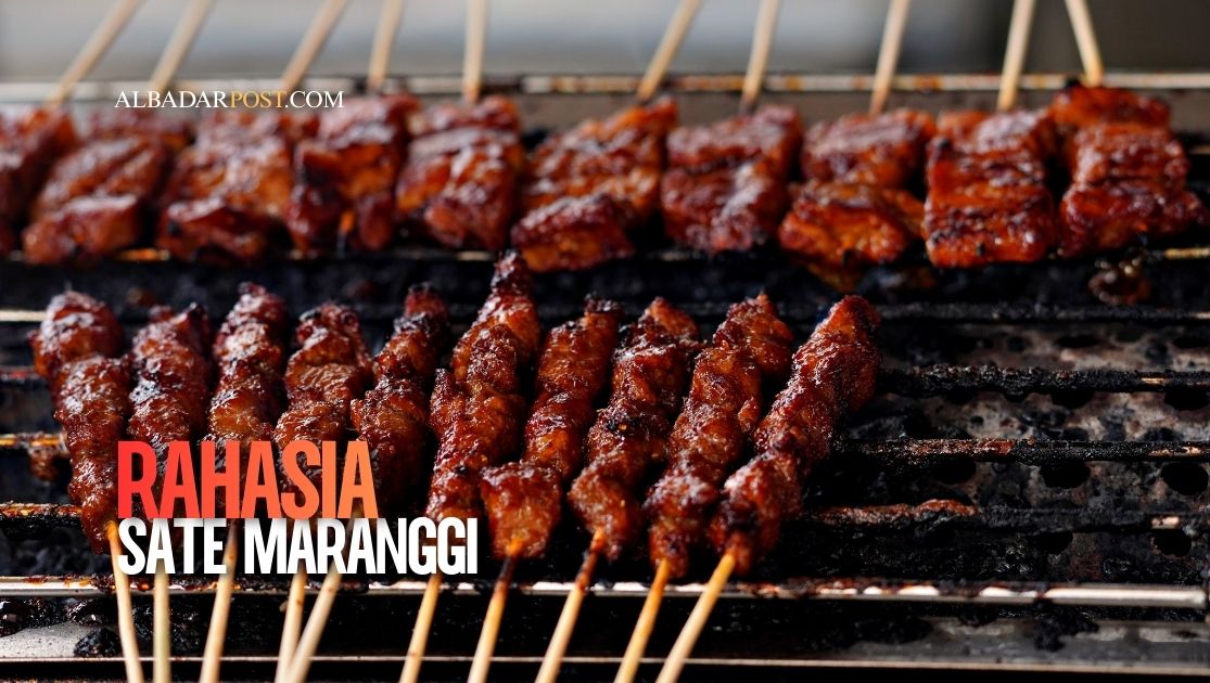 Sate Maranggi khas Purwakarta dengan potongan daging empuk, bumbu meresap, disajikan bersama sambal oncom dan nasi hangat.