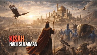 Ilustrasi Nabi Sulaiman memimpin kerajaan besar dengan pasukan manusia, jin, dan hewan dalam suasana megah