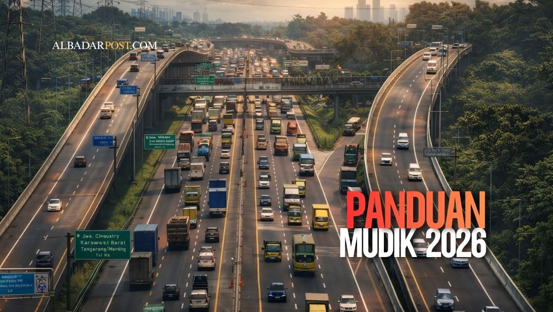 Arus kendaraan pemudik di jalan tol Indonesia saat perjalanan mudik Lebaran 2026 menuju kampung halaman.