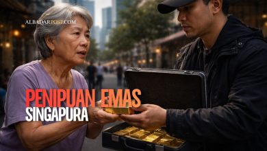 Ilustrasi penipuan emas dengan pelaku menyerahkan barang berharga dalam transaksi mencurigakan di area perkotaan