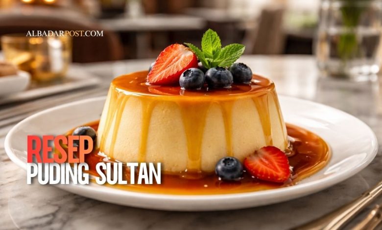 Puding sederhana lembut dengan tekstur halus dan tampilan menarik di atas piring saji