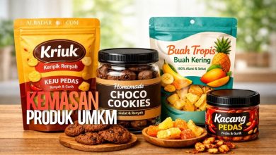 kemasan produk UMKM makanan ringan dengan desain menarik dan modern untuk meningkatkan penjualan