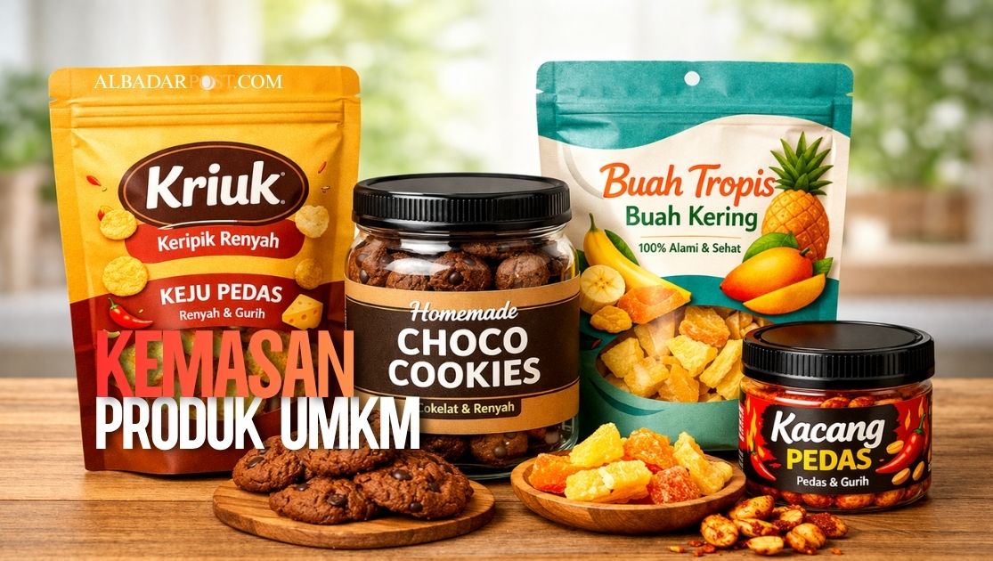 kemasan produk UMKM makanan ringan dengan desain menarik dan modern untuk meningkatkan penjualan