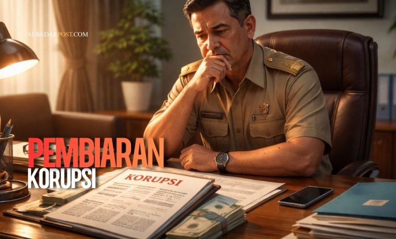 Ilustrasi pejabat atau pimpinan yang menerima laporan korupsi namun memilih diam di meja kerjanya