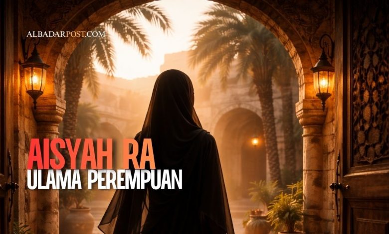 Ilustrasi Aisyah RA sebagai ulama perempuan dalam Islam yang dikenal karena kecerdasan dan kontribusinya dalam ilmu hadis.