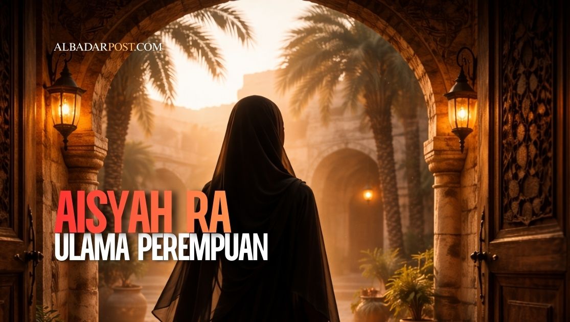Ilustrasi Aisyah RA sebagai ulama perempuan dalam Islam yang dikenal karena kecerdasan dan kontribusinya dalam ilmu hadis.