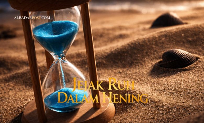 Ilustrasi jam pasir dengan kutipan Surat Al-‘Ashr tentang waktu, iman, amal saleh, dan kesabaran.