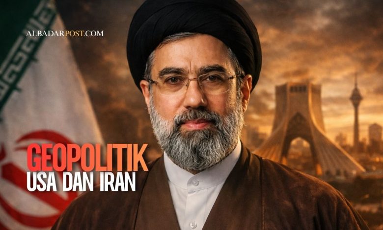 Ilustrasi konflik geopolitik Amerika Serikat dan Iran dengan simbol hadiah buronan US$10 juta