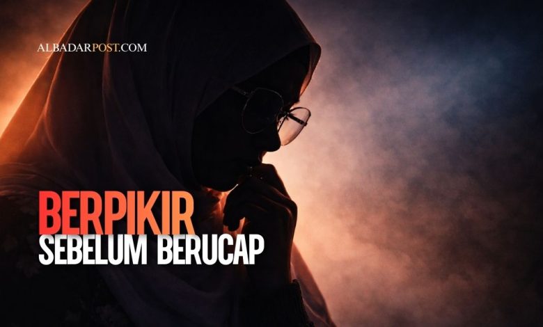 ilustrasi seorang muslim merenung sebelum berbicara sebagai bentuk menjaga lisan sesuai hadis Nabi