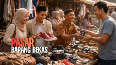 ilustrasi aktivitas jual beli barang bekas di pasar sebagai contoh transaksi yang dibahas dalam hukum Islam