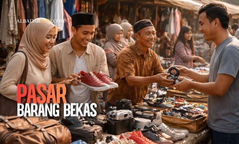 ilustrasi aktivitas jual beli barang bekas di pasar sebagai contoh transaksi yang dibahas dalam hukum Islam