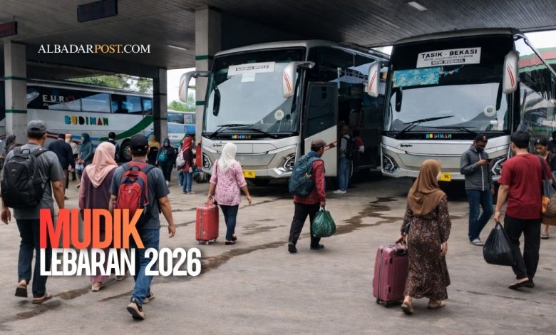 Ilustrasi arus mudik Lebaran 2026 dengan jutaan kendaraan dan pemudik menuju kampung halaman di berbagai jalur transportasi Indonesia