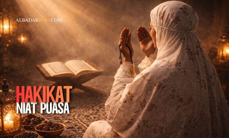 Ilustrasi seorang muslim berdoa saat sahur sambil membaca niat puasa Ramadan dan mempelajari Al-Qur'an