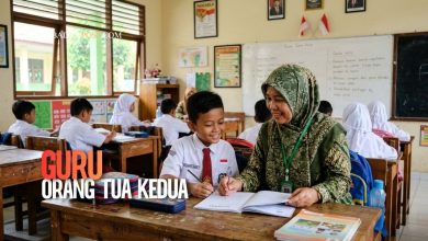 Guru sedang membimbing siswa di kelas dengan penuh perhatian seperti orang tua kedua di sekolah