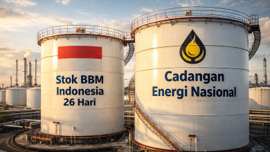 Ilustrasi tangki penyimpanan bahan bakar minyak yang menunjukkan stok BBM Indonesia dan cadangan energi nasional