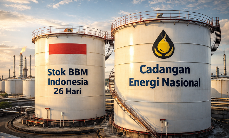 Ilustrasi tangki penyimpanan bahan bakar minyak yang menunjukkan stok BBM Indonesia dan cadangan energi nasional