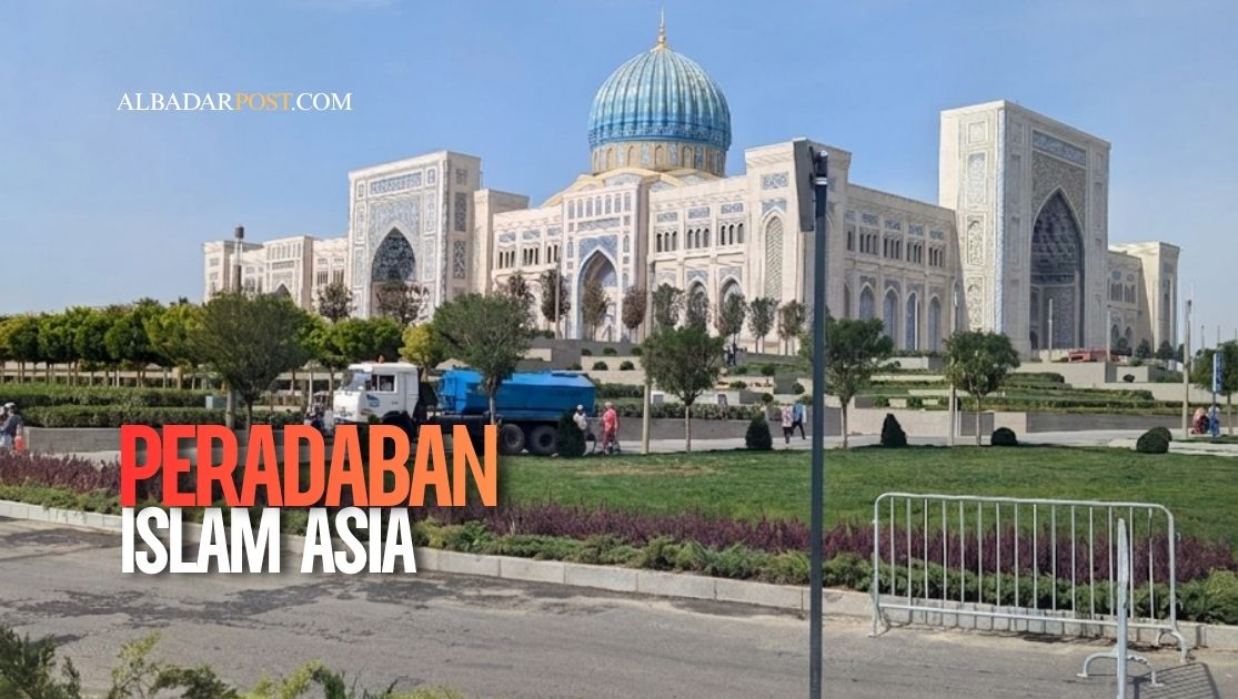 Ilustrasi jejak peradaban Islam di Asia berupa masjid kuno dan jalur perdagangan bersejarah