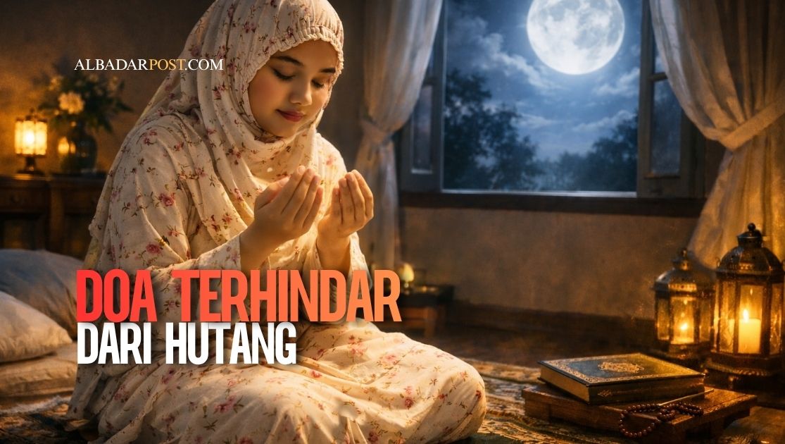 ilustrasi seseorang berdoa agar terhindar dari hutang dengan latar suasana tenang dan religius